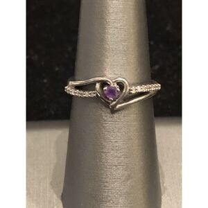 Sterling Silver Amethyst Diamond Heart Promise Ring Zales 925